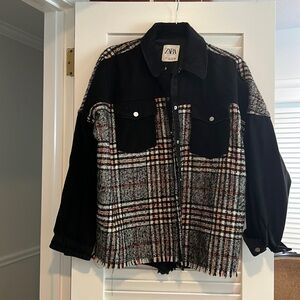 Zara shacket black denim and tweed.